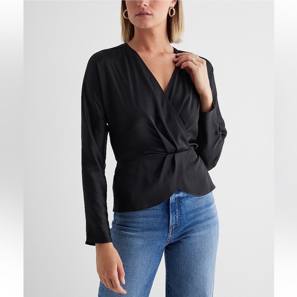 NWT EXPRESS Satin Draped Faux Wrap Peplum Top